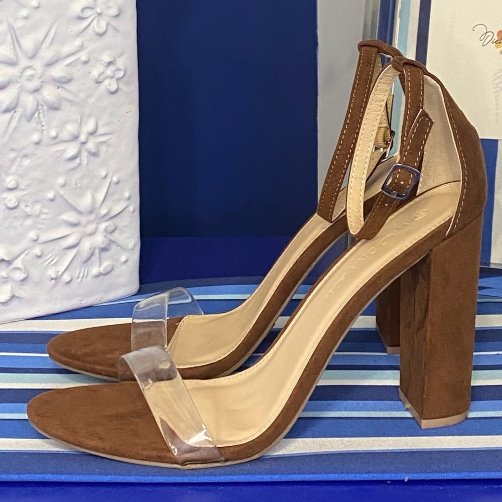Brown and clear single strap toe and ankle sandal high heels wild diva - Picture 4 of 8